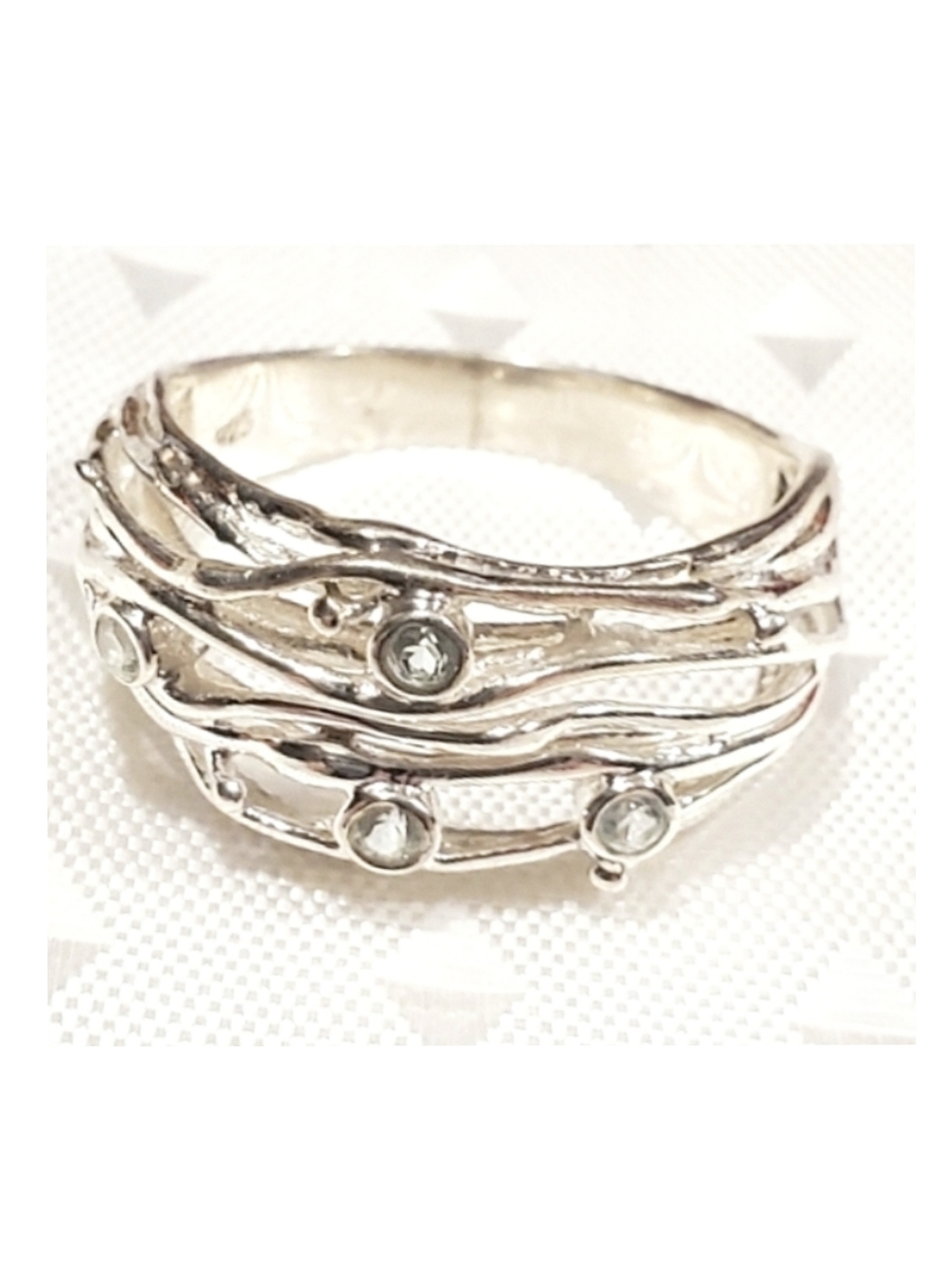 Topaz Art Nouveau Woven Wave Custom 925 Sterling Silver Ring Sz 8 - Picture 2 of 8